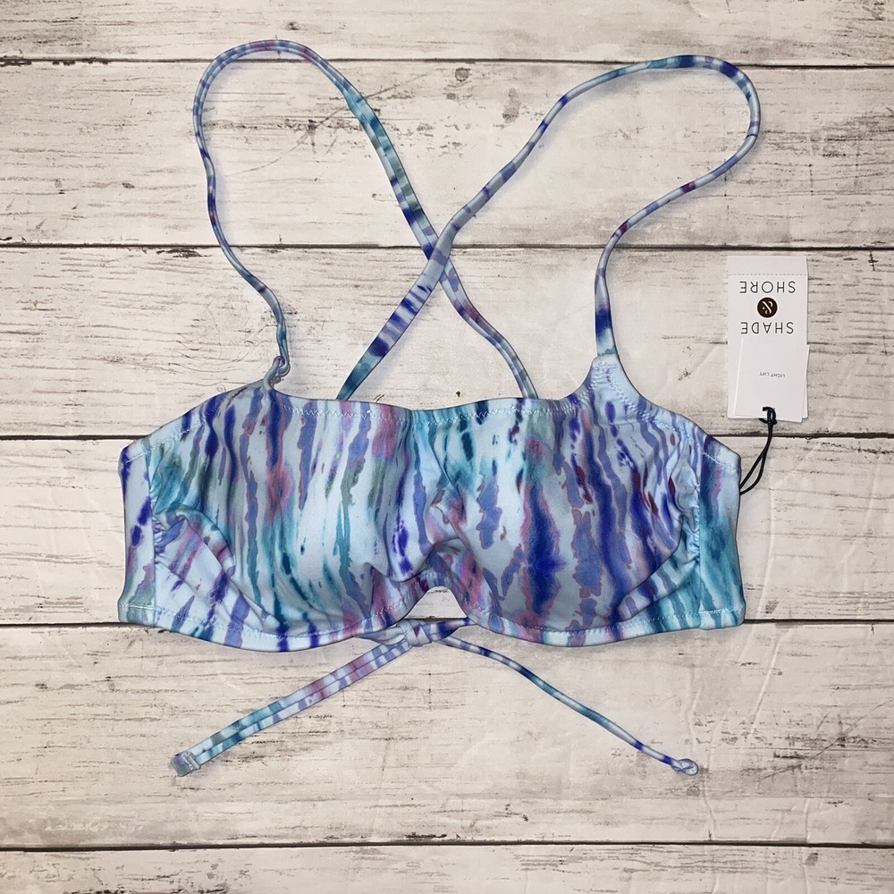 Tie Dye Bikini Top 32B Blue Swim Shade & Shore Women's Light Lift Padded TieBack